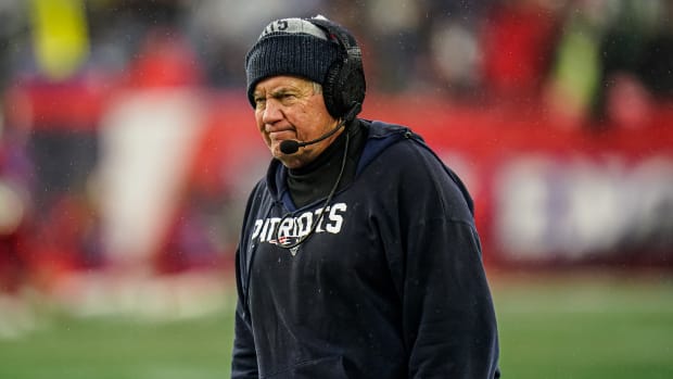 New England Patriots head coach Bill Belichick watches from the sideline as they take on the Los Angeles Chargers at Gillette Stadium.